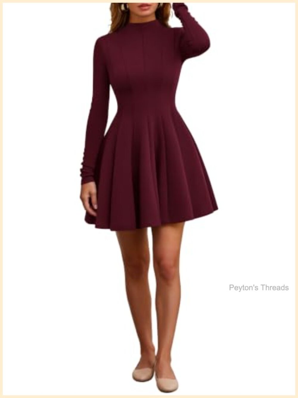 Long Sleeve Mini Dress Fit and Flare Crew Neck Ruffle Hem